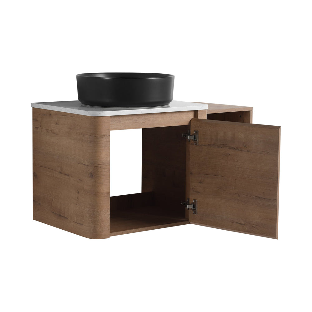 English Elm 36'' Wall-Mounted Bathroom Vanity With Ceramic Vessel Sink, Soft-Close Door & Stylish Storage Shelves W999S00407