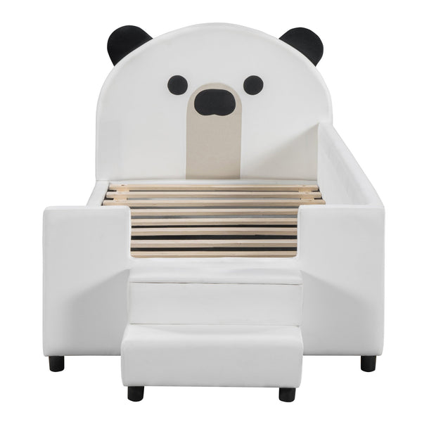English Elm Twin Velvet Daybed Bear Headboard Hydraulic Storage Kids Bedroom Frame White SF000129AAK
