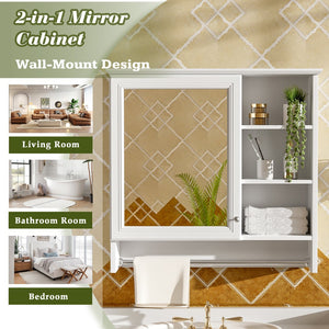 English Elm 30 Inch Wall Mount Mirror Cabinet Mdf Storage with Soft Close Hinges Bathroom Vanity White N710P186086K