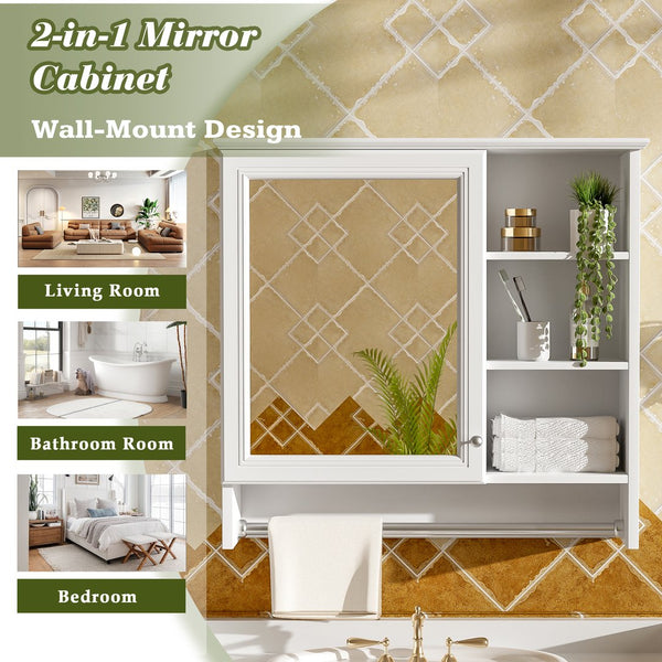 English Elm 30 Inch Wall Mount Mirror Cabinet Mdf Storage with Soft Close Hinges Bathroom Vanity White N710P186086K