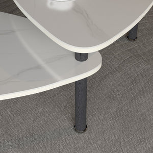 English Elm 360 Rotatable Sintered Stone Top Coffee Table with Sliding Function, Modern Marble-Look Surface & Wood Legs White+Black W2899P372758