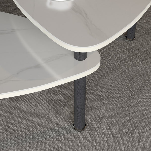 English Elm 360 Rotatable Sintered Stone Top Coffee Table with Sliding Function, Modern Marble-Look Surface & Wood Legs White+Black W2899P372758