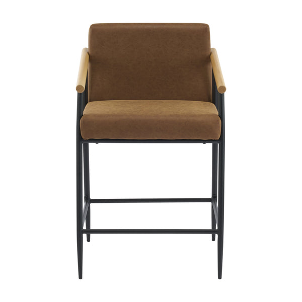 English Elm Christopher Knight Home® - Counter Stool Mid-Century Modern Set of 2 with Metal Frame, Soft Cushions & Solid Wood Armrests Black+Brown N771P247153W