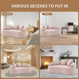 English Elm LY-025S Curved Loveseat Sofa Compact 65" chenille upholstery, 30D foam with spring core, 300lb capacity, 3 pillows, apartment-friendly Apricot Cream W2231P292607
