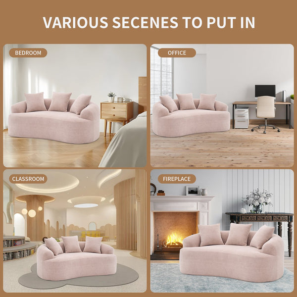 English Elm LY-025S Curved Loveseat Sofa Compact 65" chenille upholstery, 30D foam with spring core, 300lb capacity, 3 pillows, apartment-friendly Apricot Cream W2231P292607