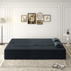 English Elm Modern Full Size Folding Sofa Bed with Plush Corduroy, 2 Pillows, 15" Foam Mattress, No Assembly Required DARK GREY W1885P347083