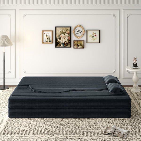 English Elm Modern Full Size Folding Sofa Bed with Plush Corduroy, 2 Pillows, 15" Foam Mattress, No Assembly Required DARK GREY W1885P347083
