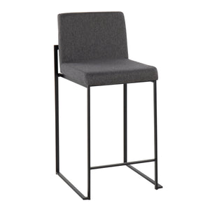 English Elm Fuji High-Back Counter Stool Set Of 2 In Black Steel & Charcoal Fabric - Modern Comfort & Style B202P221950
