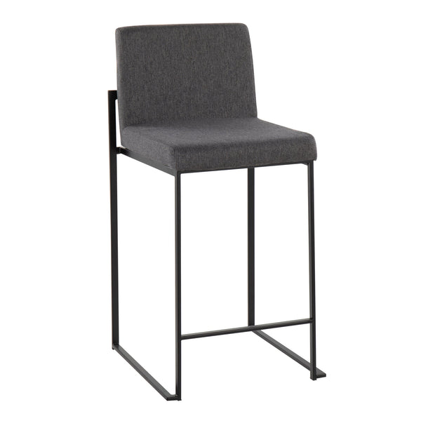 English Elm Fuji High-Back Counter Stool Set Of 2 In Black Steel & Charcoal Fabric - Modern Comfort & Style B202P221950