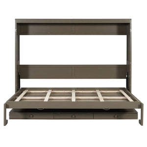 English Elm Queen Murphy Bed Cabinet with Vanity Desk Hydraulic Lift Mirror Distressed Finish Gray LP000766AAE-1