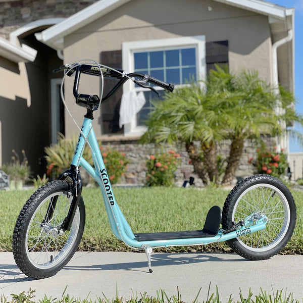 English Elm Aosom Youth Kick Scooter Steel Frame Inflatable Wheels Dual Brakes Adjustable Bar Blue W2225P217071