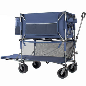English Elm 55" Double Decker Collapsible Wagon 560lb Capacity Alloy Steel Frame All-terrain Wheels Dark Blue W2932P405186