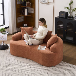 English Elm LY-025S Curved Loveseat Sofa Compact 65" chenille upholstery, 30D foam with spring core, 300lb capacity, 3 pillows, apartment-friendly Coral W2231P292947