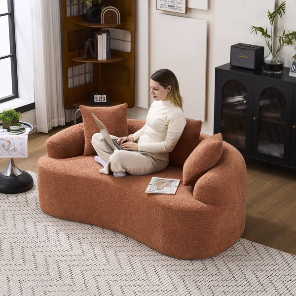 English Elm LY-025S Curved Loveseat Sofa Compact 65" chenille upholstery, 30D foam with spring core, 300lb capacity, 3 pillows, apartment-friendly Coral W2231P292947