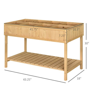 English Elm Outsunny 43X18X30In Elevated Wooden Garden Bed With 8 Pockets & Shelf – Perfect For Herbs & Veggies! W2225P217244-GIGA