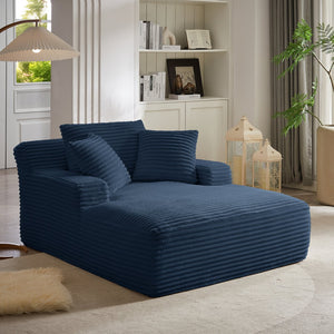 English Elm Oversized Corduroy Chaise Lounge with Pocket Spring Support Ready to Use Living Room Blue W2339P442153