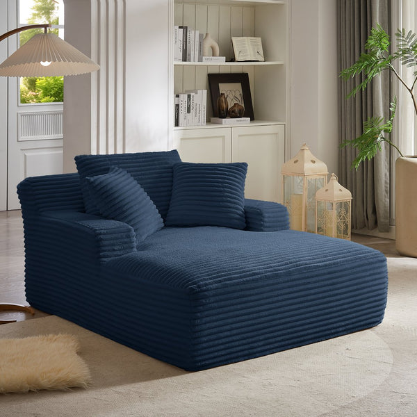 English Elm Oversized Corduroy Chaise Lounge with Pocket Spring Support Ready to Use Living Room Blue W2339P442153