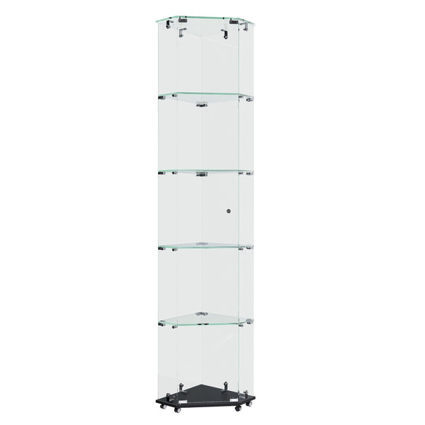 English Elm Premium 5-Tier Diamond Glass Display Case With Dynamic Led Lighting For Collectibles & Decor Showcase W2700P353065-GIGA