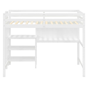 English Elm Twin Loft Bed with Built-in Desk Shelving and Dry-erase Board for Kids Rooms White LT100320AAK