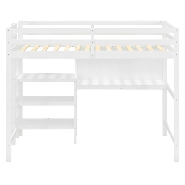 English Elm Twin Loft Bed with Built-in Desk Shelving and Dry-erase Board for Kids Rooms White LT100320AAK