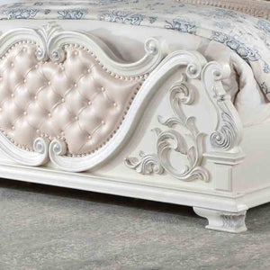 English Elm Pearl White Queen Bed Baroque Carved Tufted Headboard Formal Master Bedroom Statement B2741S00808
