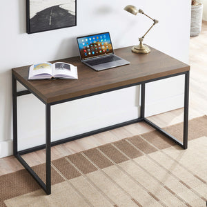 English Elm Home Office Writing Desk with Steel Frame and Scratch Resistant Two Tone Surface Walnut W3151P400582