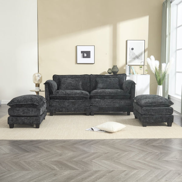 English Elm United Cozy Chenille Sofa For Two With Detachable Armrests, Foot Stools, And Handy Side Pockets W1568S00143-GIGA