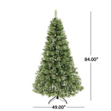 Christopher Knight Home® - Noble House - 7-foot Cashmere Pine and Mixed Needles Pre-Lit Clear LED Hinged Artificial Christmas Tree with Snow and Glitter Branches and Frosted Pinecones