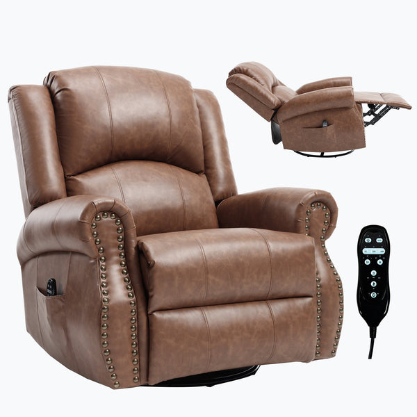 English Elm Heat Massage Rocker Swivel Recliner Chair with Lumbar Relief Nodes for Living Room Yellow Brown W3224S00029