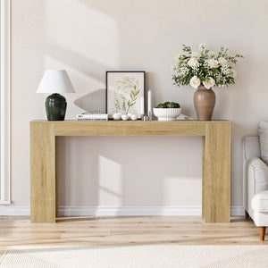 English Elm 62.99-inch Farmhouse Console Table Slim Entryway Sofa Accent with Rustic Wood Finish Oak W1706P399676