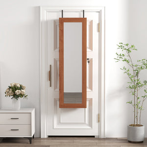 English Elm Solid Wood Wall Mounted Jewelry Armoire with Led Lighting Auto Activated Mirror Cabinet Brown W2640P356585
