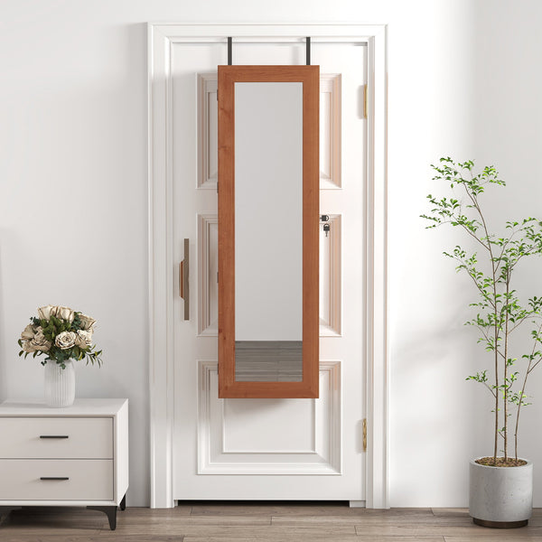 English Elm Solid Wood Wall Mounted Jewelry Armoire with Led Lighting Auto Activated Mirror Cabinet Brown W2640P356585