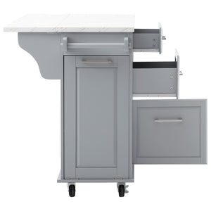English Elm K&K Vintage Convex Kitchen Island Cart with Faux Marble Top, Tilt Trash, Pull-Out Organizer, Wheels Grey+Blue N707P299008G