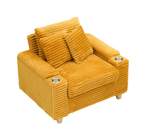 English Elm Orange Corduroy Single Sofa with Ottoman Storage, Built-In Armrest Compartments, Removable Pillow Covers W1658S00140