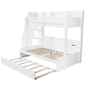 English Elm Twin Over Full Bunk Bed with Stair Drawers Shelves Led Lighting and Usb Port White N7090005013K