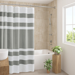 JLA Home Madison Park - Shower Textured waffle shower curtain with subtle stripes, spa-inspired heathered look, 3M-treated water resistance Grey MP70-4983
