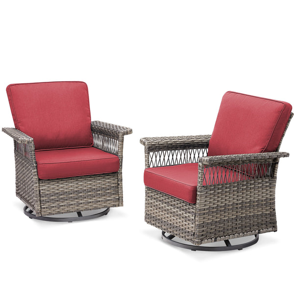 English Elm 2 Outdoor Swivel Rocker Patio Chairs High Back Deep Seat Olefin Cushions Steel Base Red T3773P416508