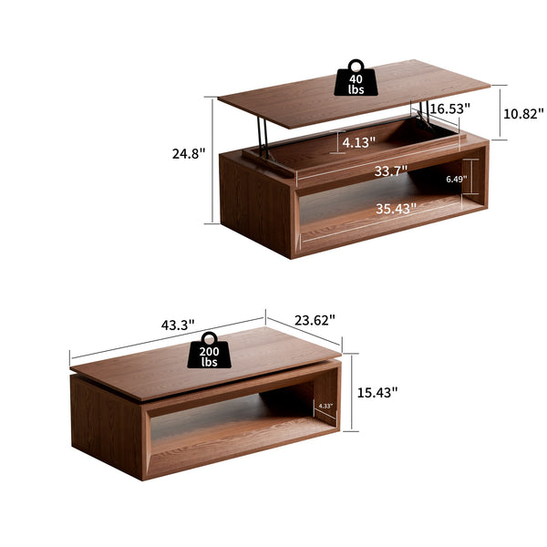 English Elm 43.3'' Wood Veneer Lift Top Coffee Table with Hidden Storage for Living Room Walnut W1435P453255