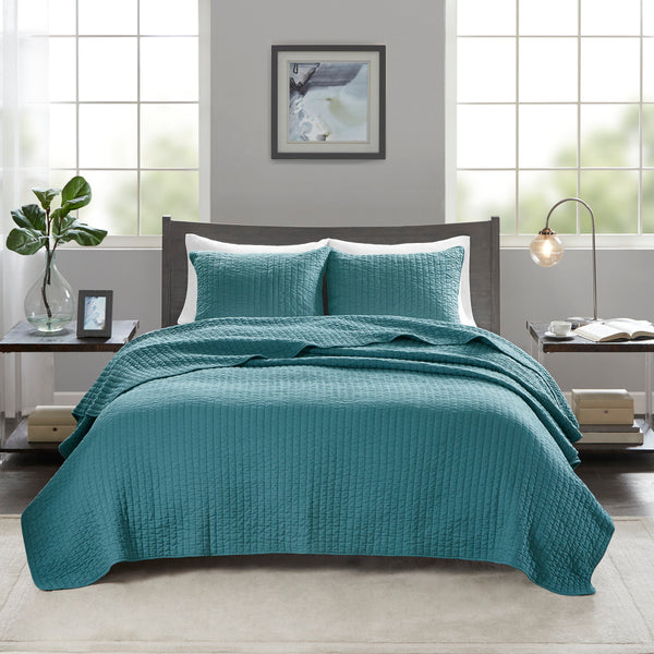 English Elm 2 Piece Keaton Teal Reversible Quilt Set Twin/Twin XL – Soft Brushed Microfiber, Antimicrobial, Cozy Farmhouse Chic B035129036