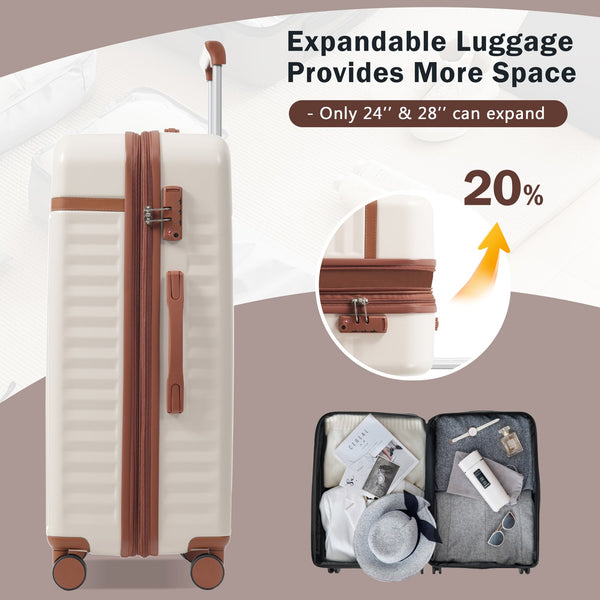 English Elm Luggage Set 5 Piece Abs Hardside Expandable Spinner Wheels Tsa Lock Travel Bags Brown+White N732P326115K
