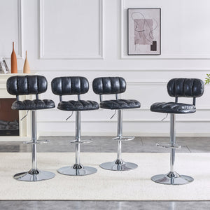 English Elm Set of 2 Adjustable Pu Leather Barstools with Chrome Base for Kitchen or Home Bar Black,Silver W3875P378576