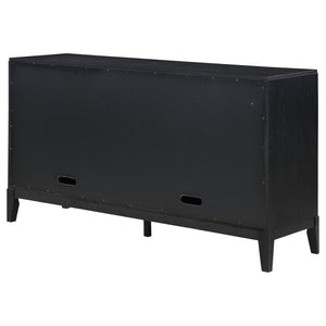 English Elm Mason Luxurious Black 2-Drawer Sideboard with Deep Red Faux Leather Accents, Tufted Detail, Sleek Wood Finish B062P354072