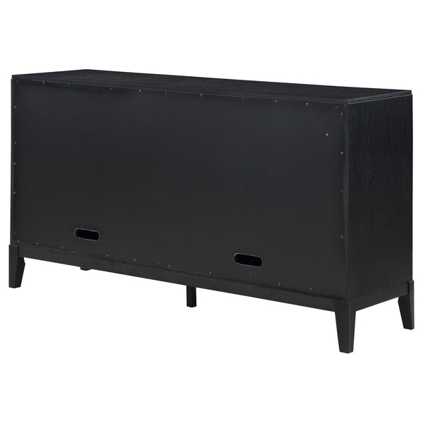 English Elm Mason Luxurious Black 2-Drawer Sideboard with Deep Red Faux Leather Accents, Tufted Detail, Sleek Wood Finish B062P354072