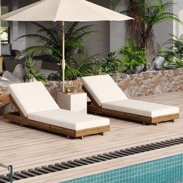 English Elm Christopher Knight Home® - Lounge Chaise Set - Stylish Acacia Wood With Cream Cushion, Adjustable Recline, Weather-Resistant Design N770P281696T_65429.00CUSH