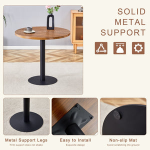 English Elm Table 3-Piece Set: Modern Dark Wood Grain Round Dining Table With 2 Spliced Pu Chairs For Elegance W1151S02483-GIGA