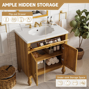 English Elm Christopher Knight Home® - 30-Inch Walnut Vanity with Seashell Resin Sink, Flip-Up Organizer, Soft-Close Doors & Legs Brown N765P33417576B
