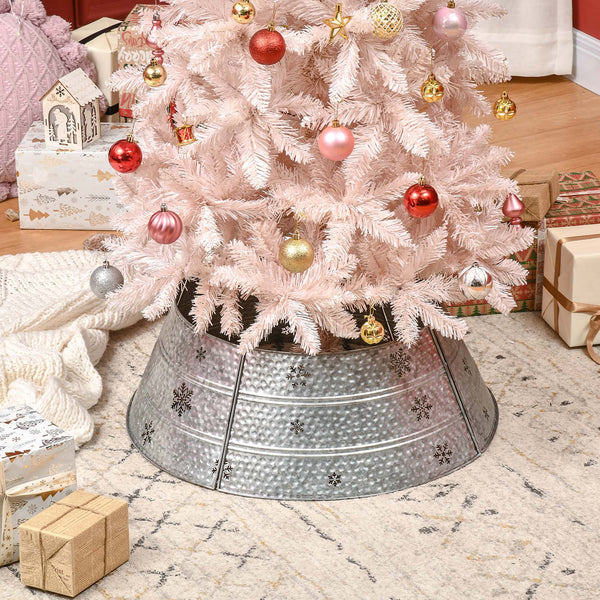 English Elm HOMCOM Steel Christmas Tree Collar Ring Skirt Cover for 7.5ft Trees, Durable Powder-Coated Guard, 26" x 9" Silver W2225P229117