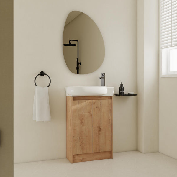 English Elm 23" Freestanding Bathroom Vanity with Ceramic Vessel Sink, Soft-Close Doors, Adjustable Shelf Storage Imitative Oak W999P206106