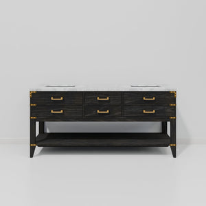 English Elm Black Oak Double Bath Vanity With Carrara Marble Top – Elegant Design, Spacious Storage & Soft-Close Drawers B2731P261045