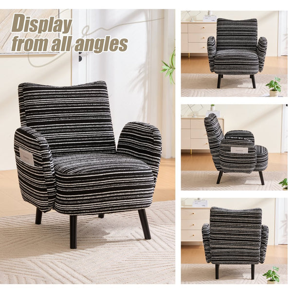 English Elm Modern Bouclé Armchair with High-Density Foam, Side Pocket & Solid Wood Legs for Cozy Reading Spots Black W395P376574